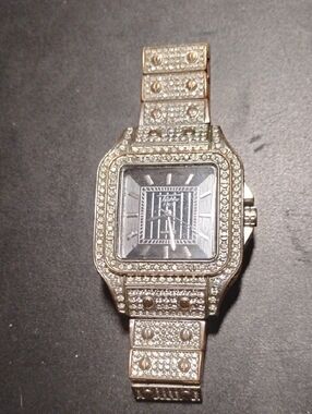 Techno Pave Crystal Square Face Bracelet Watch - Silver Tone